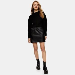 Topshop faux - leather drawstring mini skirt black